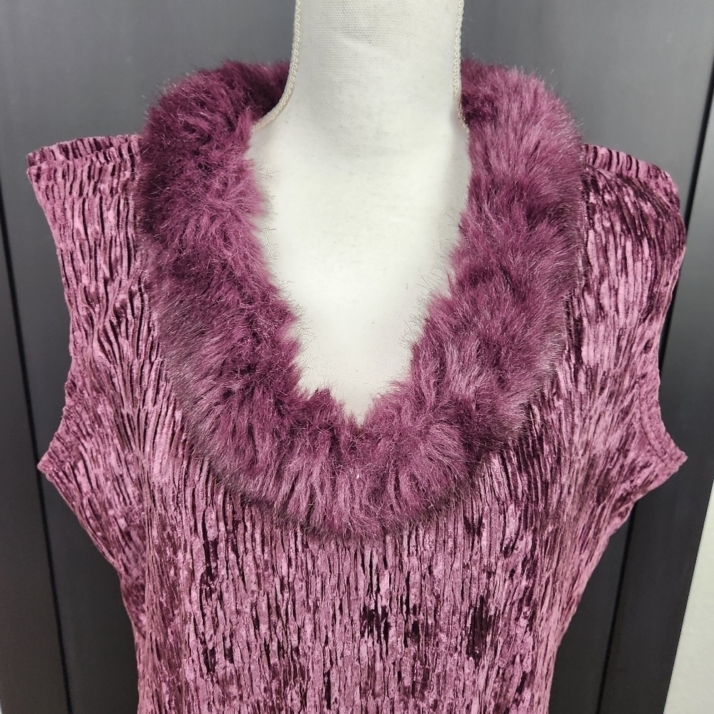 Beautiful Vintage 80's Linda Lundstrom Faux Fur Coller Maxi Dress Size Medium - Picture 3 of 11